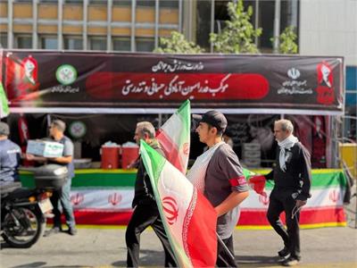 خدمت رسانی موکب فدراسیون آمادگی جسمانی و تندرستی در آیین تشییع رهبر شهید